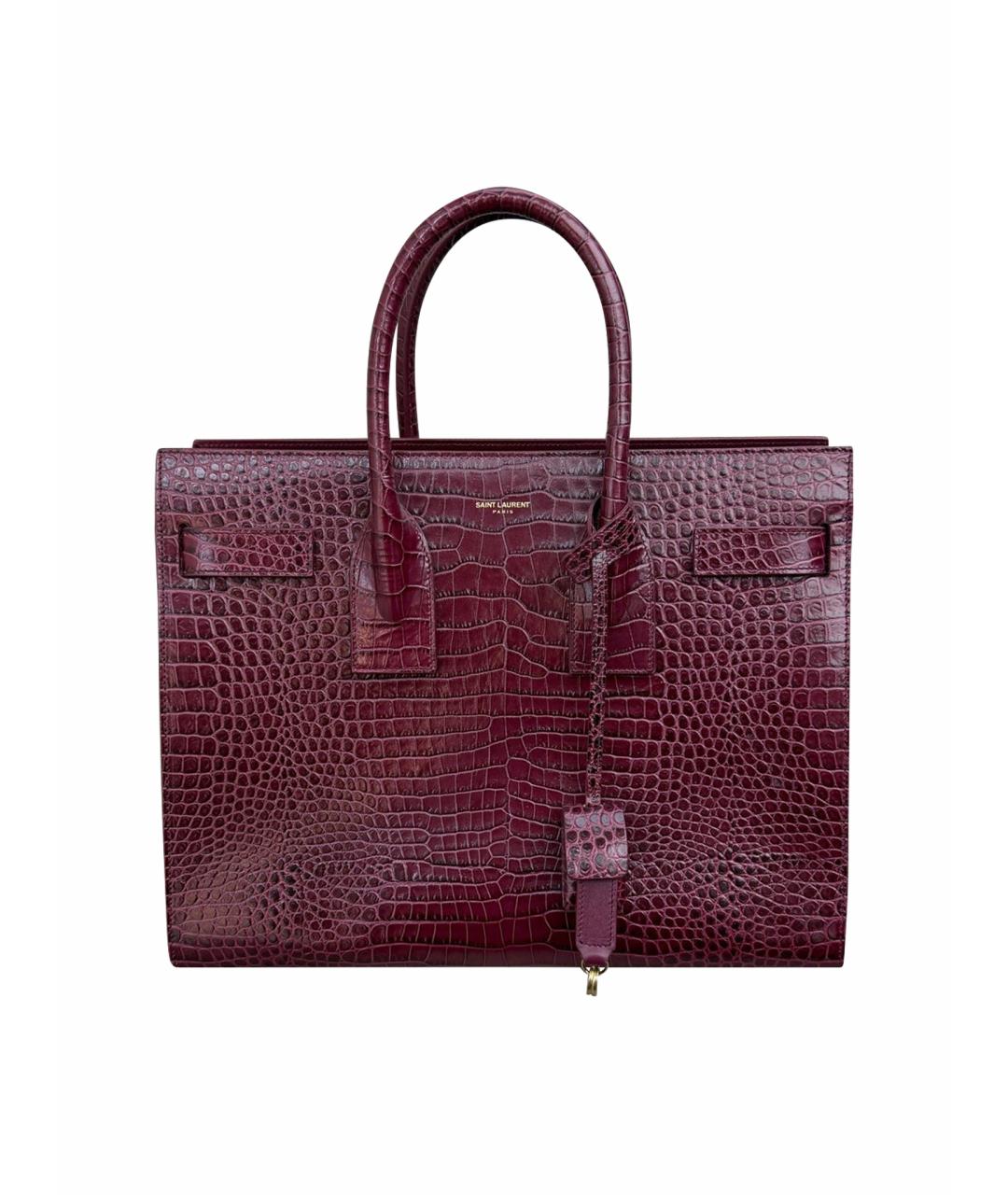 SAINT LAURENT Бордовая кожаная сумка тоут, фото 1