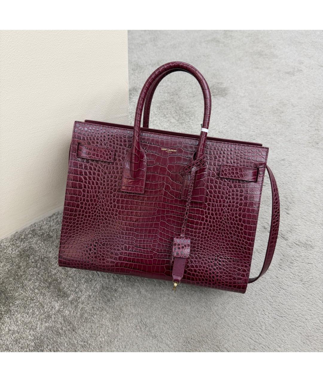 SAINT LAURENT Бордовая кожаная сумка тоут, фото 4