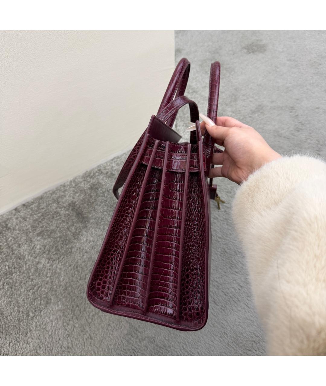 SAINT LAURENT Бордовая кожаная сумка тоут, фото 3