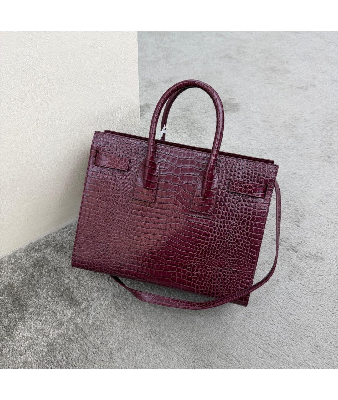 SAINT LAURENT Бордовая кожаная сумка тоут, фото 2