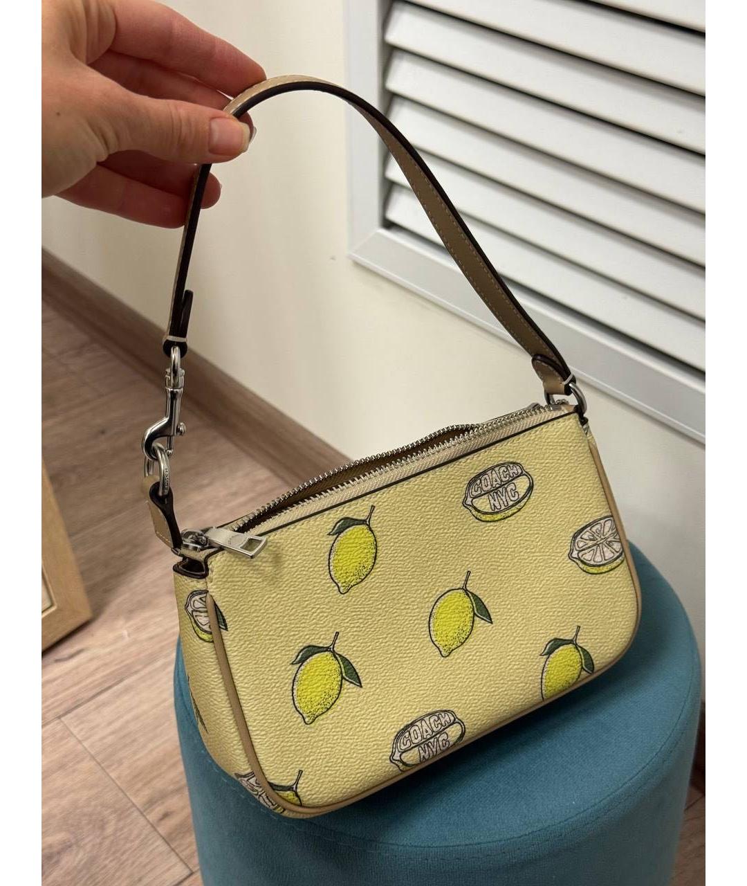 COACH Желтая кожаная сумка через плечо, фото 5