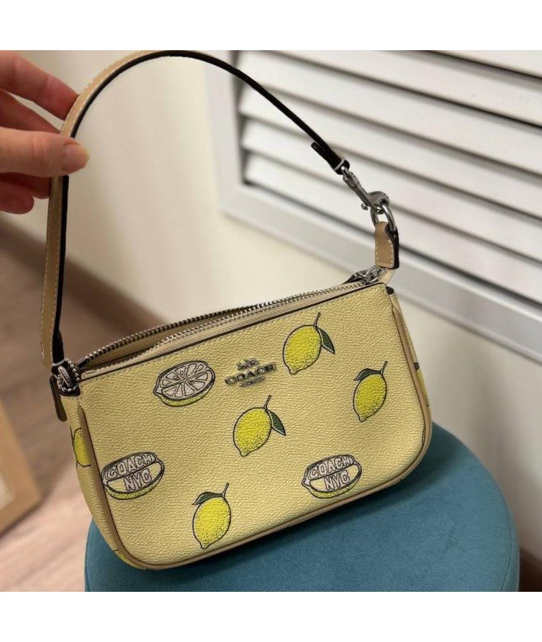 COACH Желтая кожаная сумка через плечо, фото 2