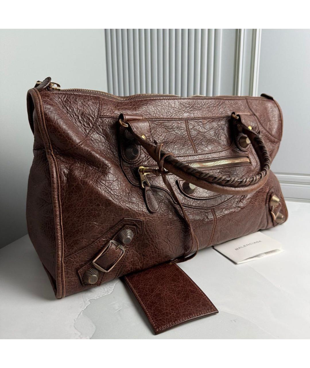 BALENCIAGA Коричневая кожаная сумка с короткими ручками, фото 3