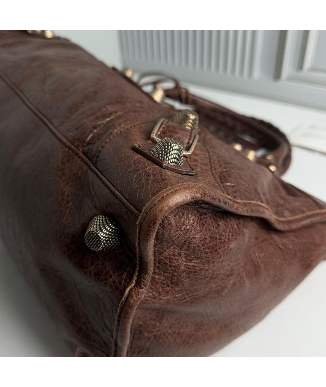 BALENCIAGA Коричневая кожаная сумка с короткими ручками, фото 5
