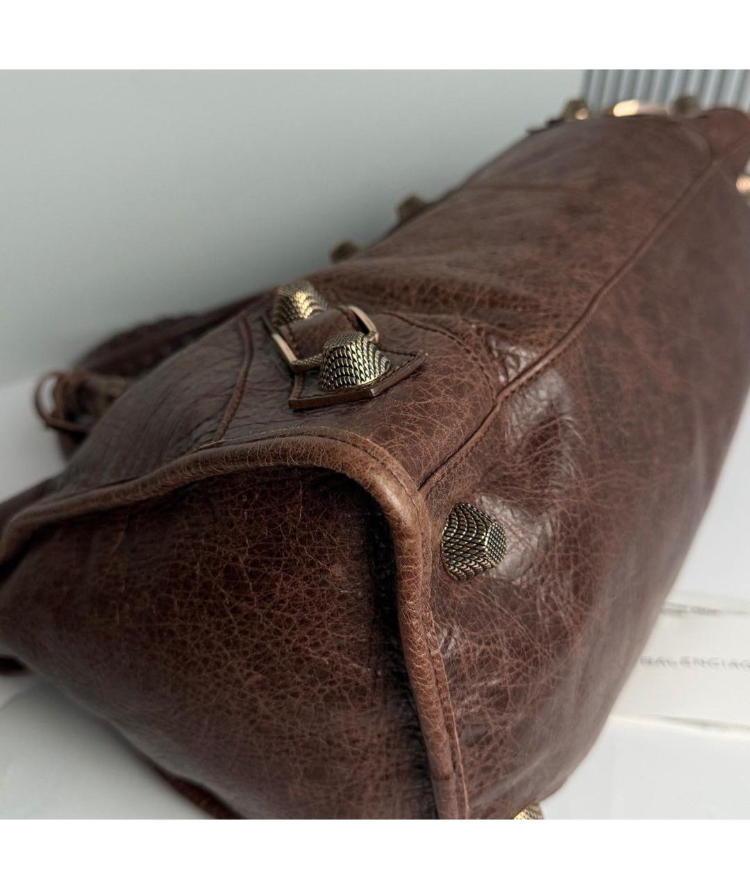 BALENCIAGA Коричневая кожаная сумка с короткими ручками, фото 4
