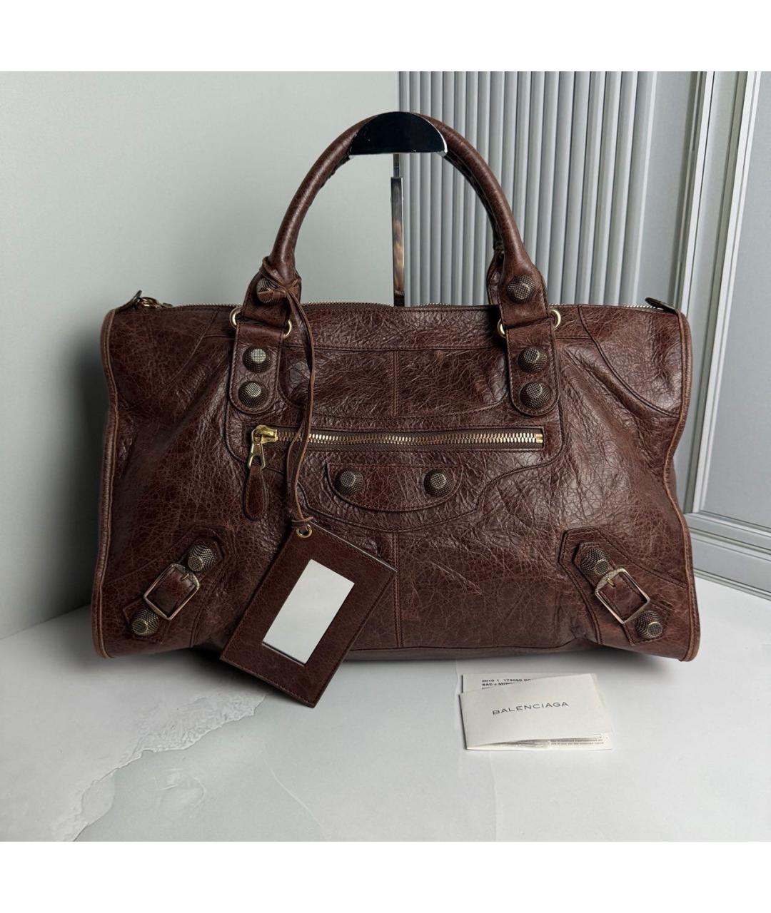 BALENCIAGA Коричневая кожаная сумка с короткими ручками, фото 9