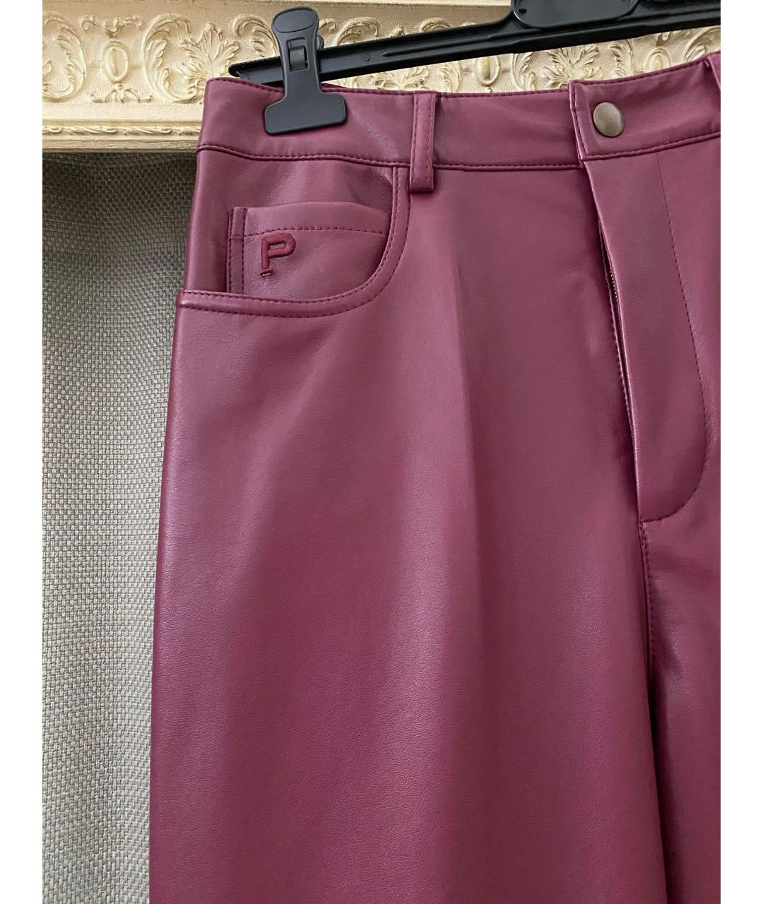 PHILOSOPHY DI LORENZO SERAFINI Бордовые полиуретановые прямые брюки, фото 6