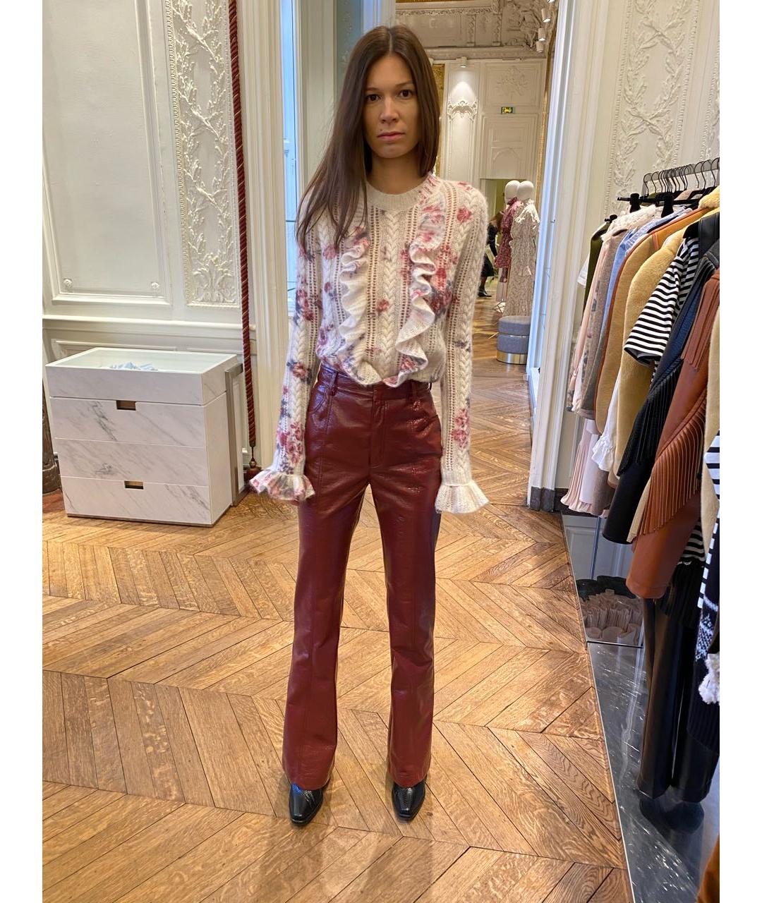 PHILOSOPHY DI LORENZO SERAFINI Бордовые полиуретановые прямые брюки, фото 7