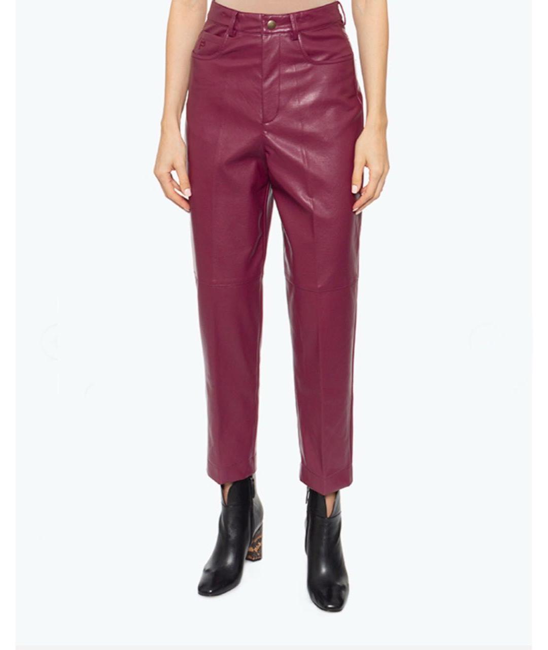 PHILOSOPHY DI LORENZO SERAFINI Бордовые полиуретановые прямые брюки, фото 2