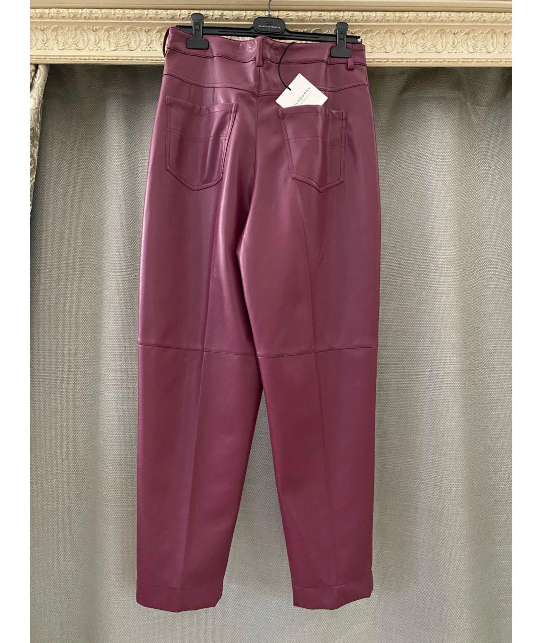 PHILOSOPHY DI LORENZO SERAFINI Бордовые полиуретановые прямые брюки, фото 5