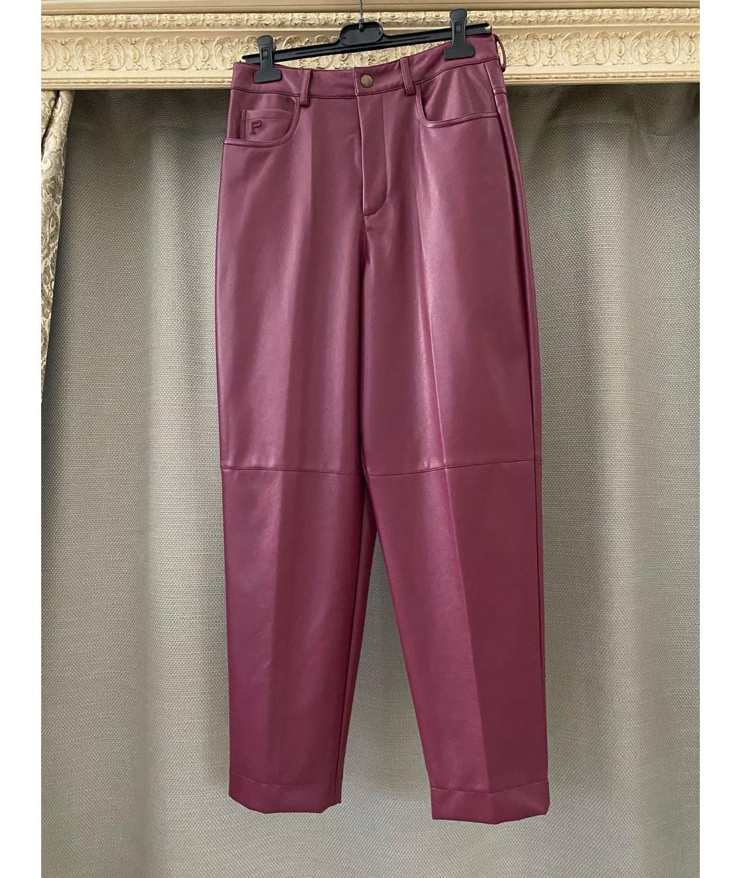 PHILOSOPHY DI LORENZO SERAFINI Бордовые полиуретановые прямые брюки, фото 4