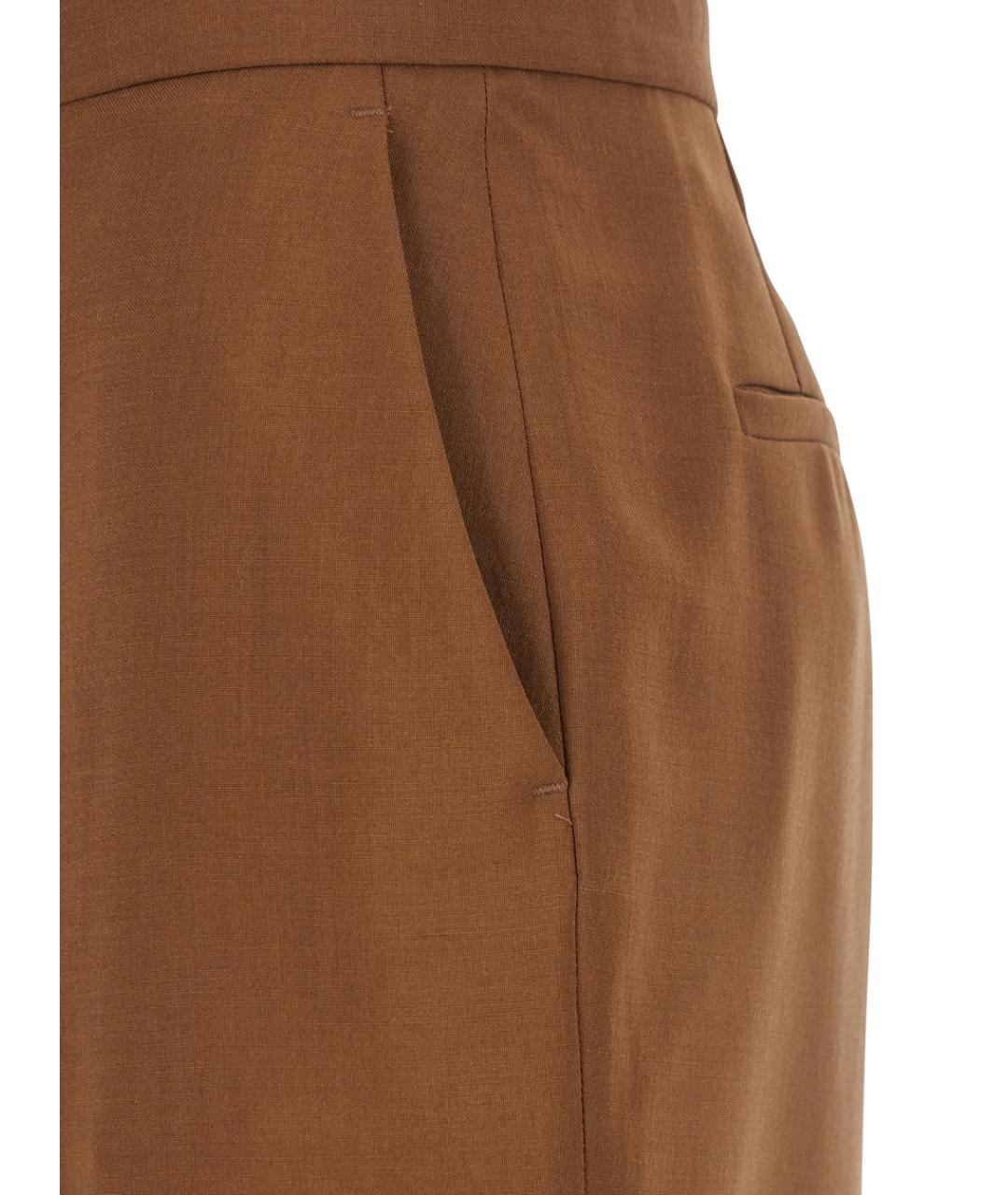 FENDI Коричневые шерстяные прямые брюки, фото 3