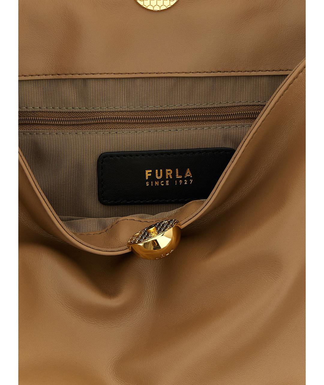 FURLA Бежевая кожаная сумка через плечо, фото 4