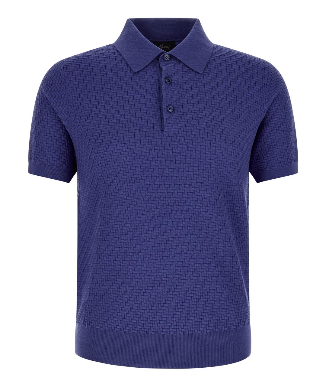 BRIONI Синее хлопковое поло с коротким рукавом, фото 1