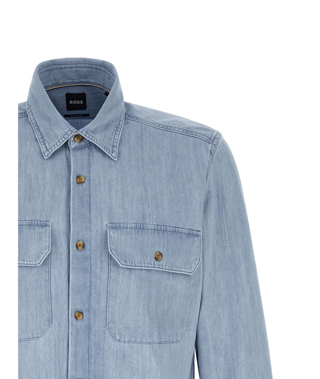 HUGO BOSS Голубая хлопковая кэжуал рубашка, фото 3