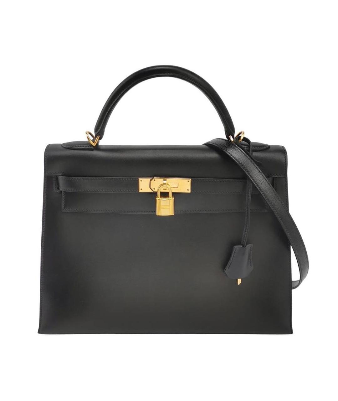 HERMES Черная кожаная сумка с короткими ручками, фото 1