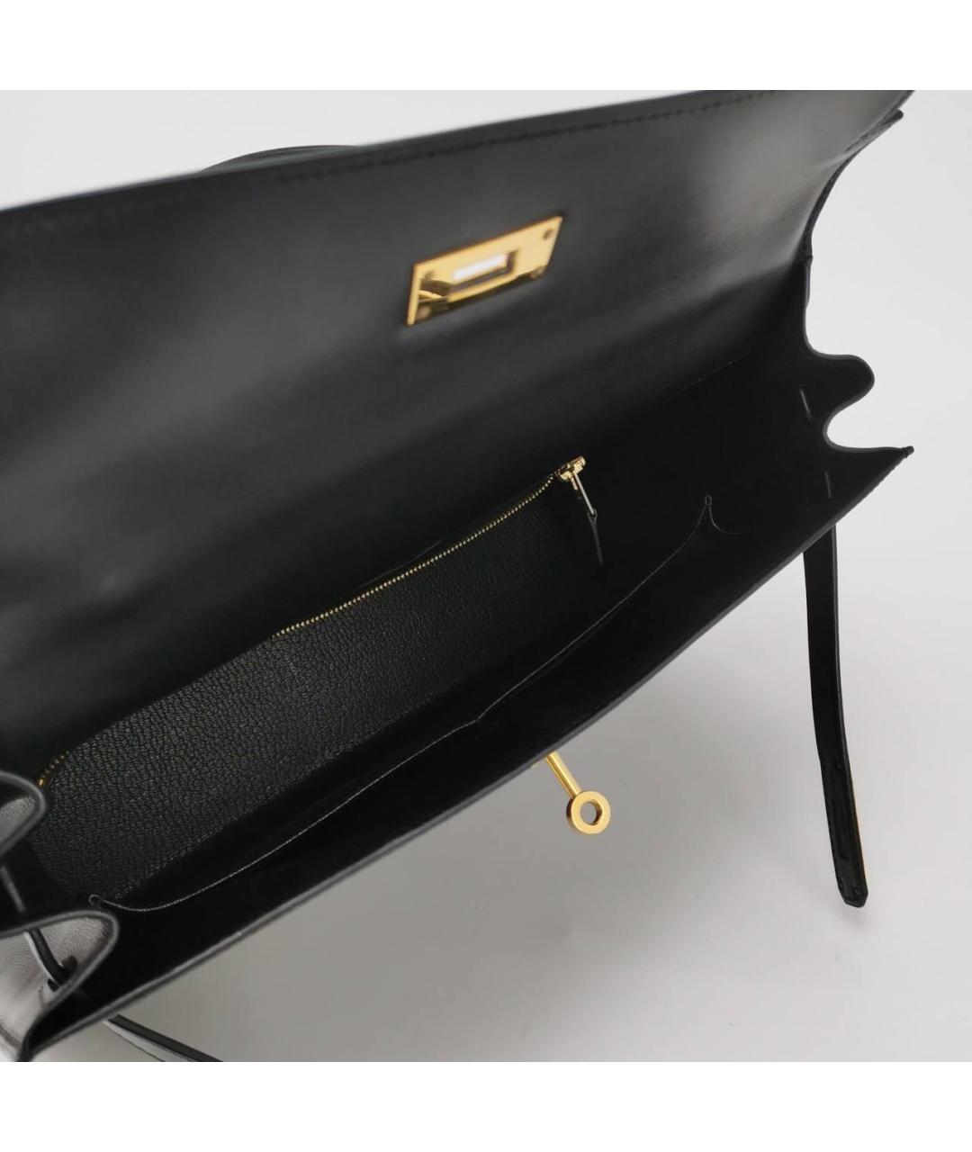 HERMES Черная кожаная сумка с короткими ручками, фото 5