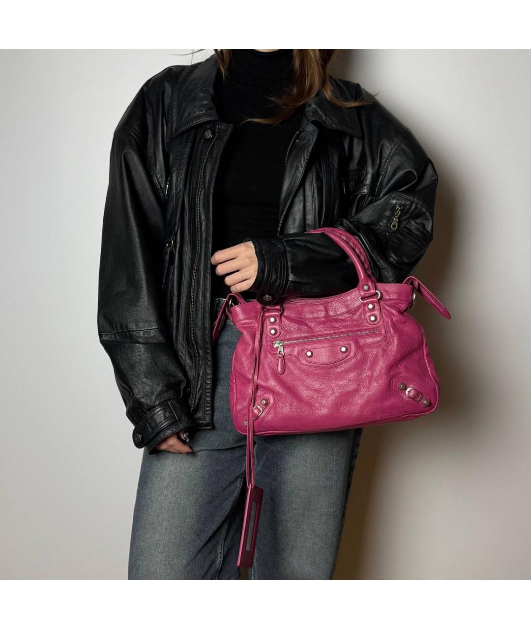 BALENCIAGA Розовая кожаная сумка с короткими ручками, фото 7