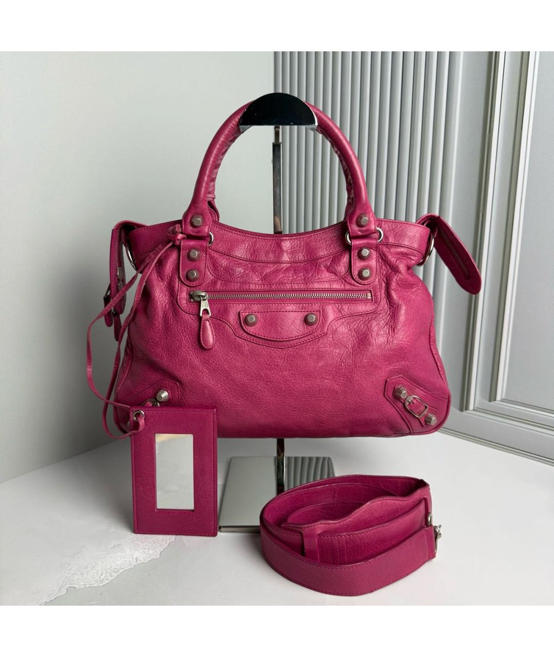 BALENCIAGA Розовая кожаная сумка с короткими ручками, фото 8