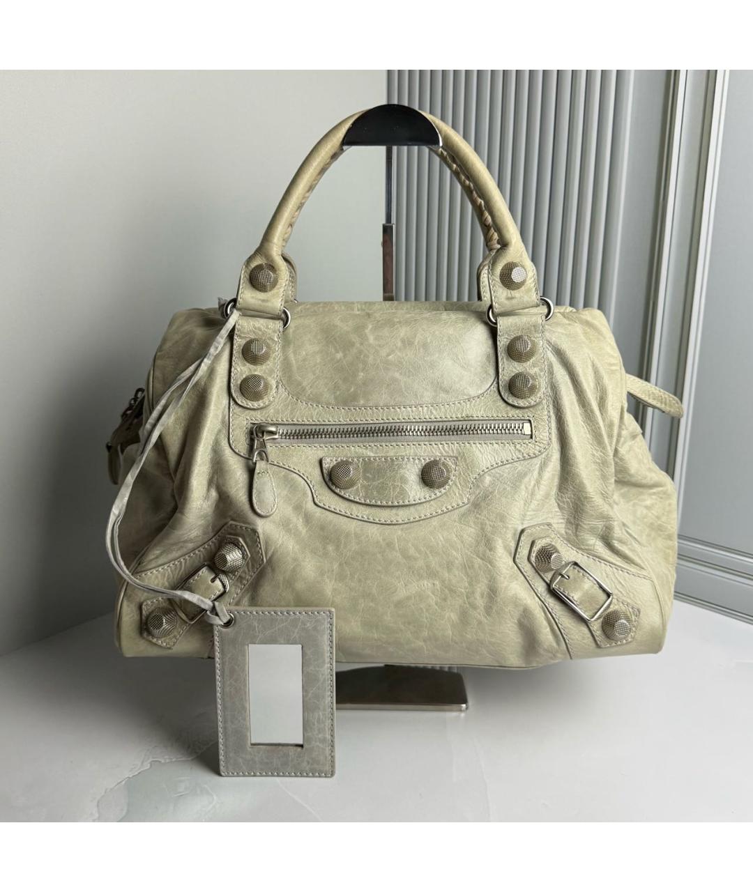 BALENCIAGA Серая кожаная сумка с короткими ручками, фото 9