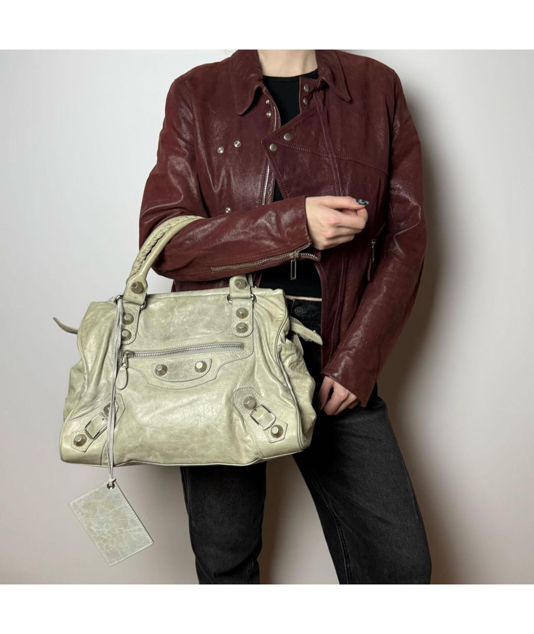 BALENCIAGA Серая кожаная сумка с короткими ручками, фото 8