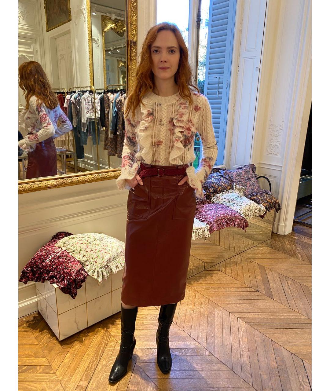 PHILOSOPHY DI LORENZO SERAFINI Бордовая полиуретановая юбка макси, фото 5