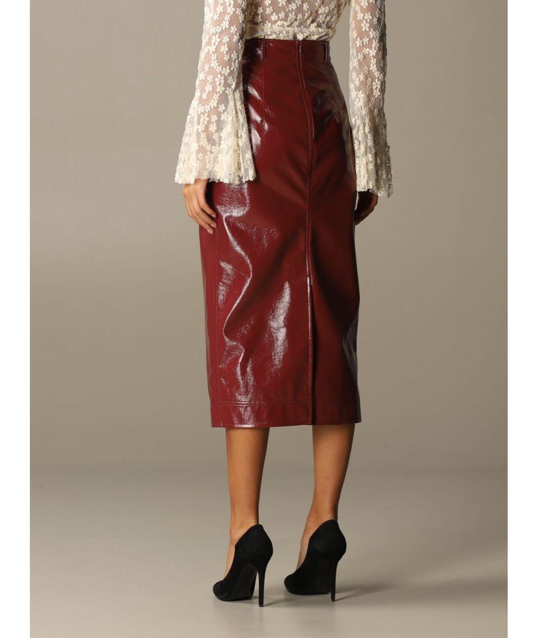 PHILOSOPHY DI LORENZO SERAFINI Бордовая полиуретановая юбка макси, фото 4