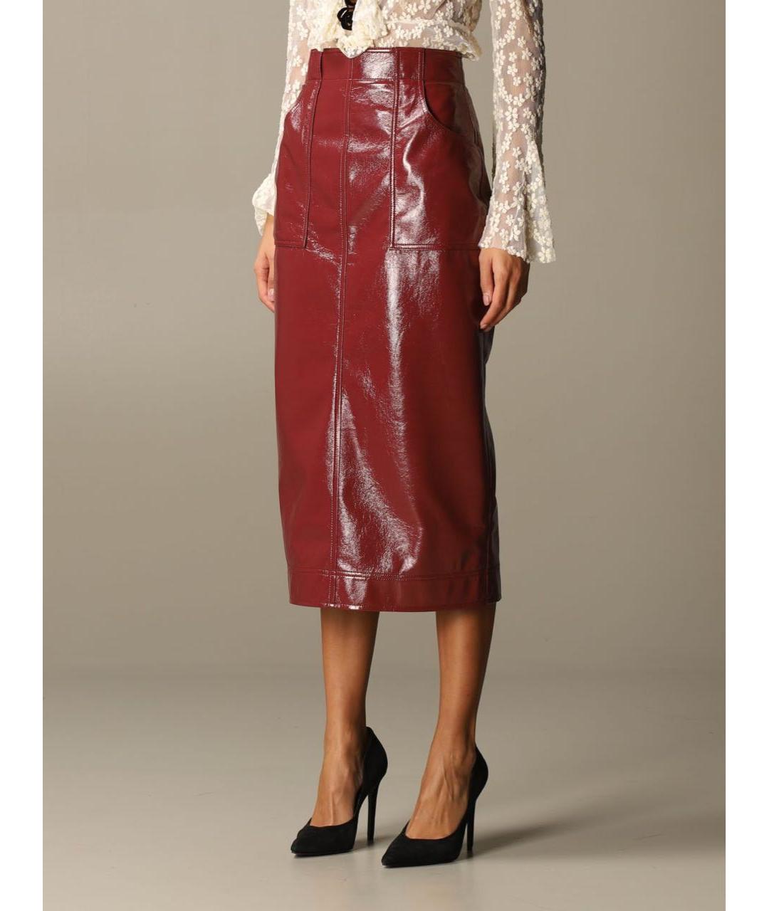 PHILOSOPHY DI LORENZO SERAFINI Бордовая полиуретановая юбка макси, фото 3