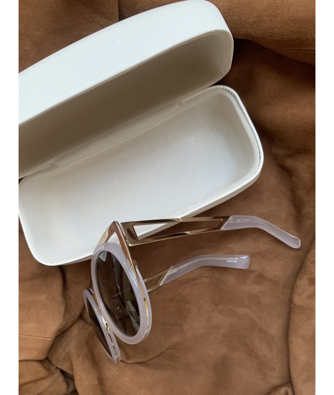 LINDA FARROW Белые металлические солнцезащитные очки, фото 6