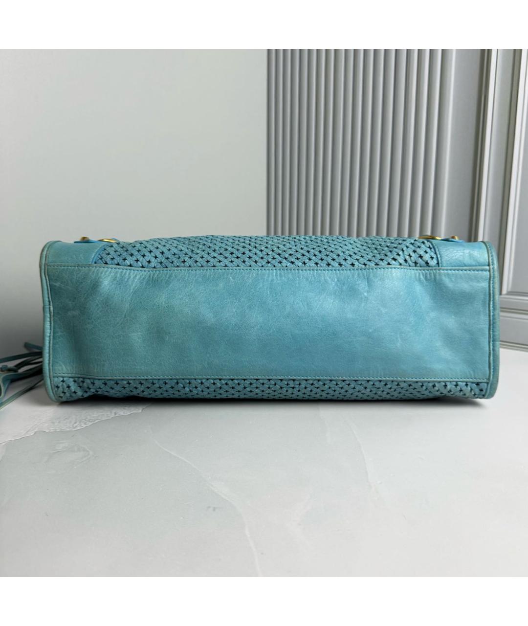 BALENCIAGA Голубая кожаная сумка с короткими ручками, фото 3