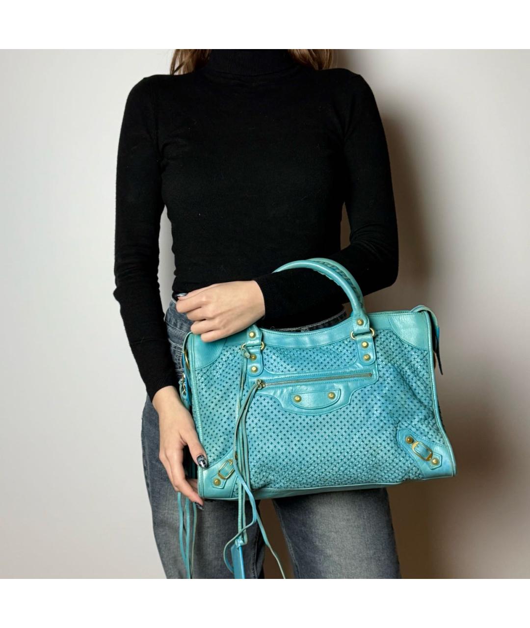 BALENCIAGA Голубая кожаная сумка с короткими ручками, фото 8