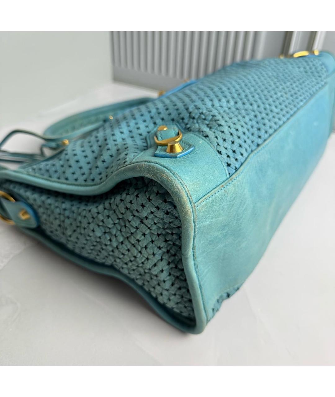 BALENCIAGA Голубая кожаная сумка с короткими ручками, фото 6