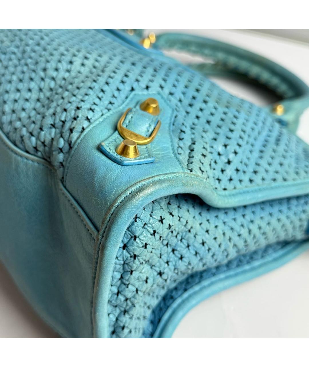 BALENCIAGA Голубая кожаная сумка с короткими ручками, фото 5