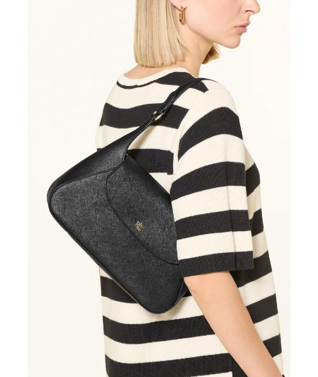 RALPH LAUREN Черная кожаная сумка через плечо, фото 3