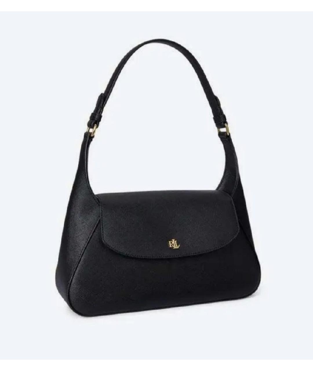 RALPH LAUREN Черная кожаная сумка через плечо, фото 2