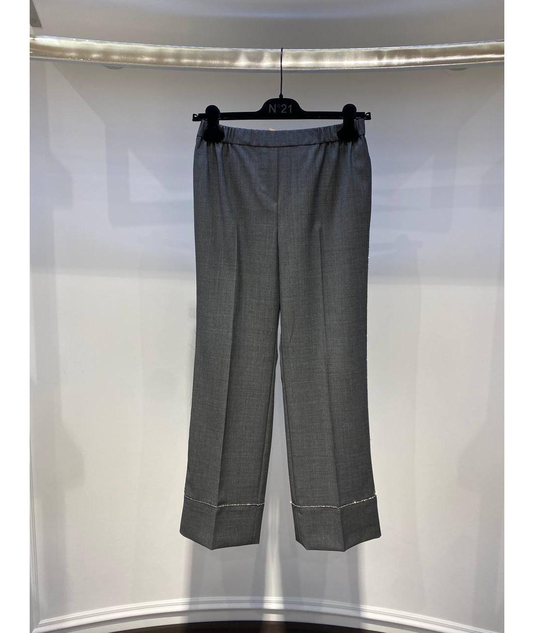 NO. 21 Серые шерстяные прямые брюки, фото 4