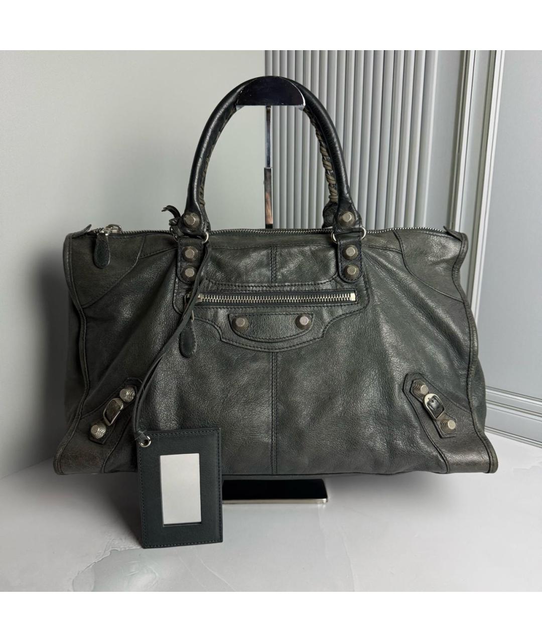 BALENCIAGA Антрацитовая кожаная сумка тоут, фото 9