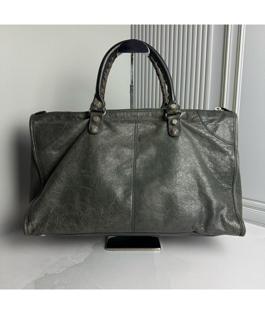 BALENCIAGA Антрацитовая кожаная сумка тоут, фото 2