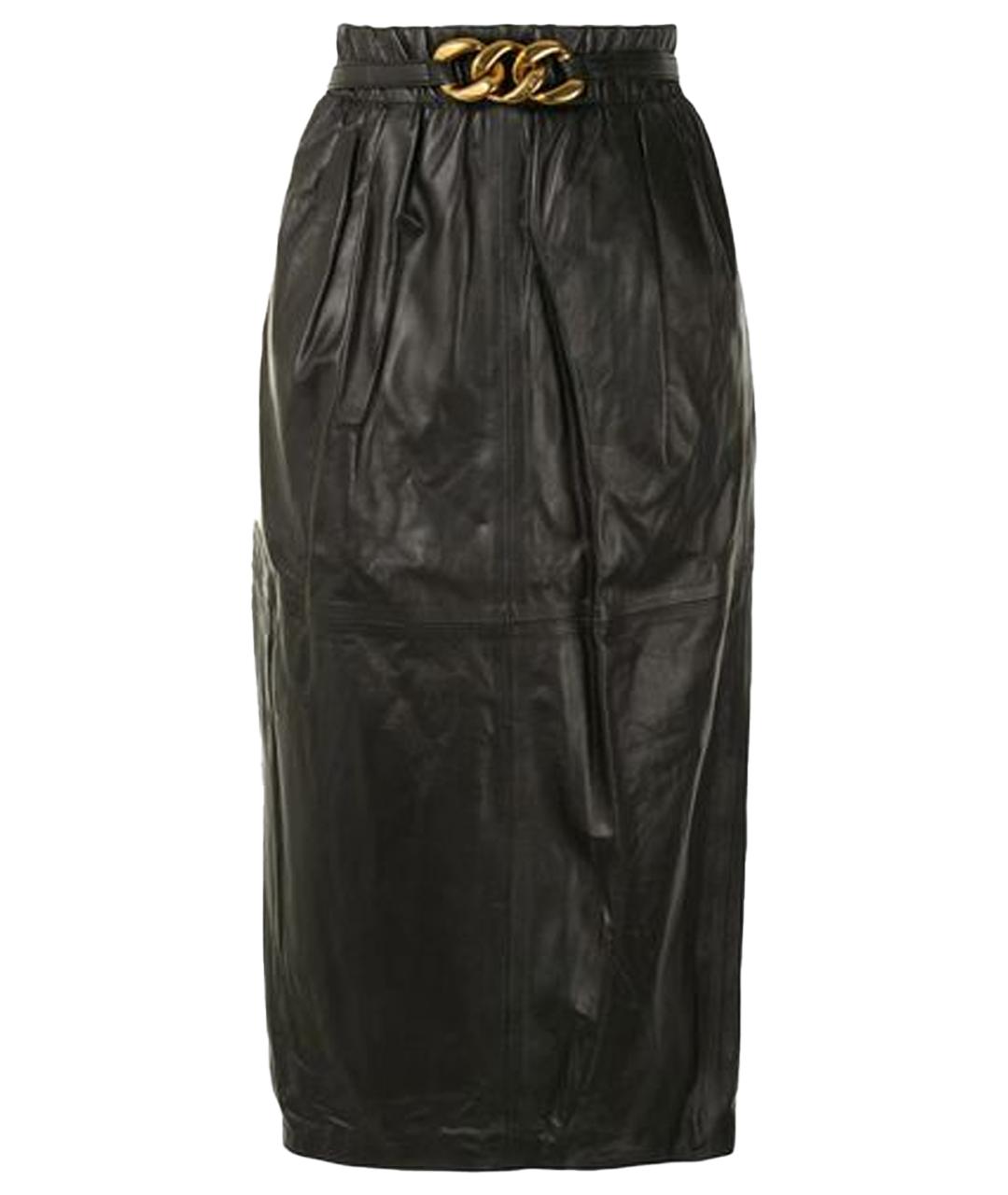 NO. 21 Черная кожаная юбка миди, фото 1