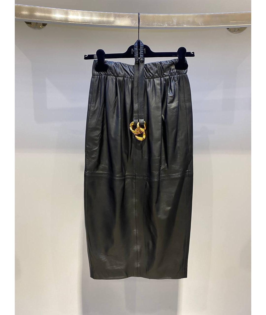NO. 21 Черная кожаная юбка миди, фото 4