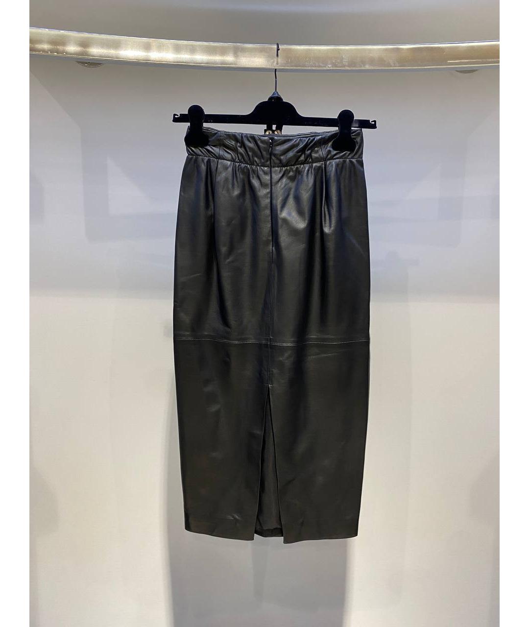 NO. 21 Черная кожаная юбка миди, фото 3