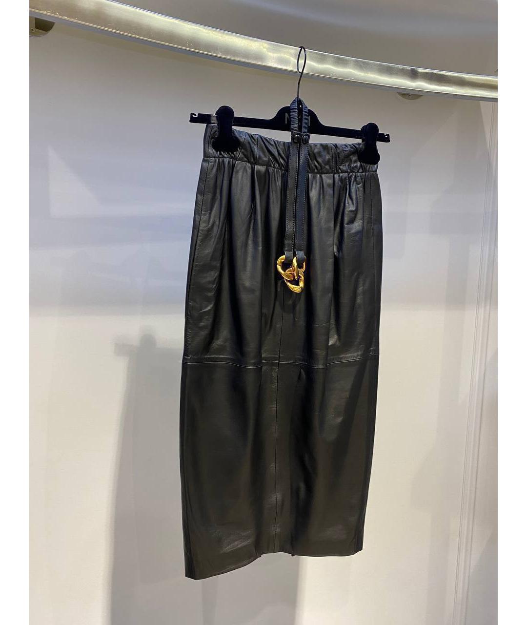 NO. 21 Черная кожаная юбка миди, фото 2