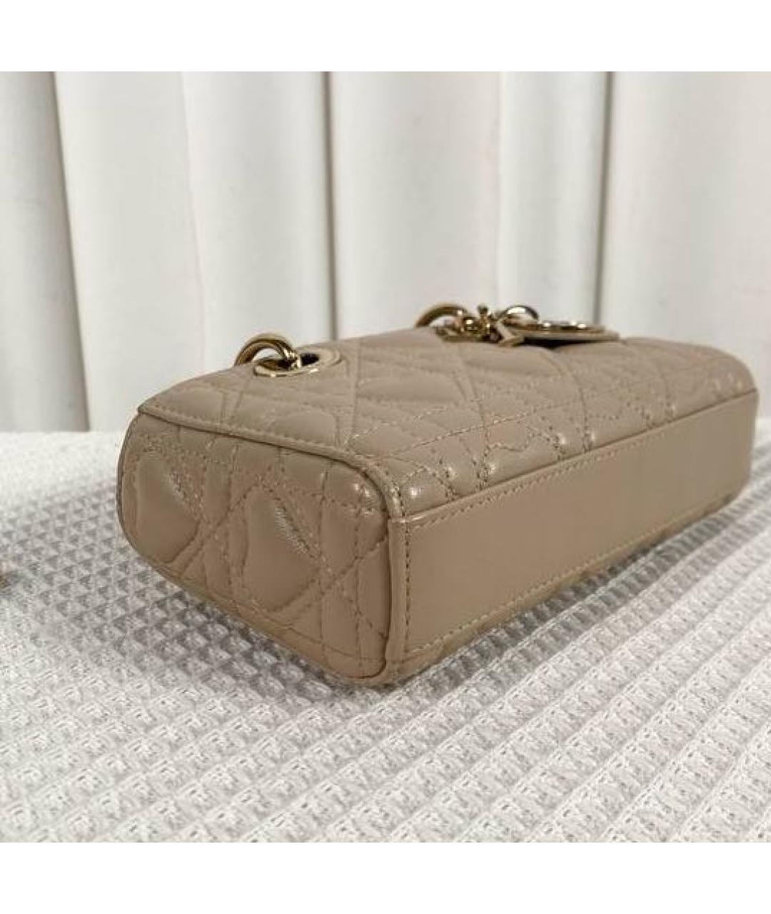 CHRISTIAN DIOR Бежевая кожаная сумка с короткими ручками, фото 4