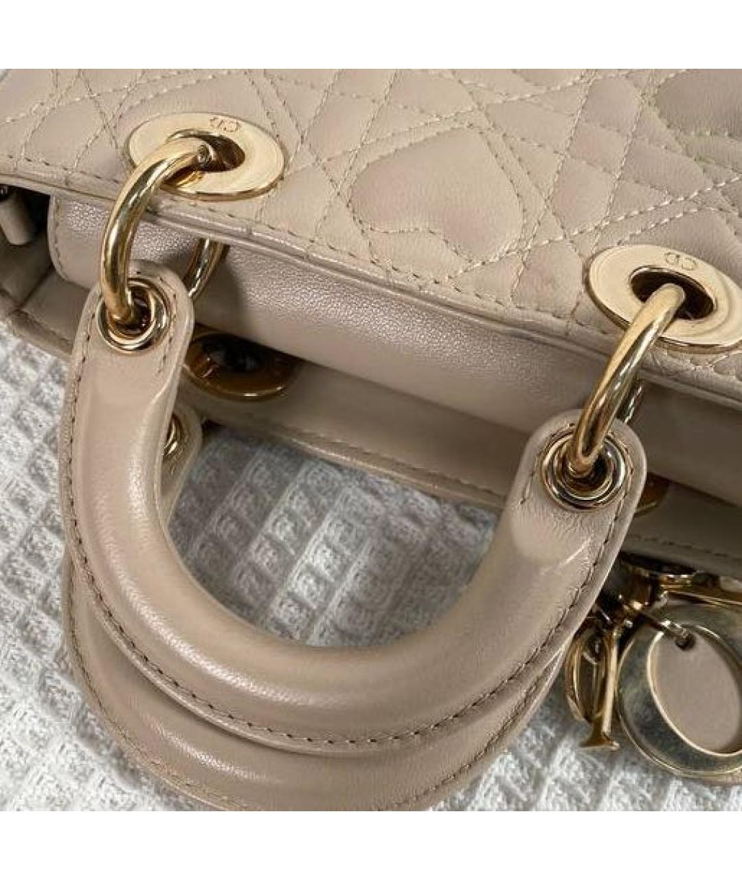 CHRISTIAN DIOR Бежевая кожаная сумка с короткими ручками, фото 8