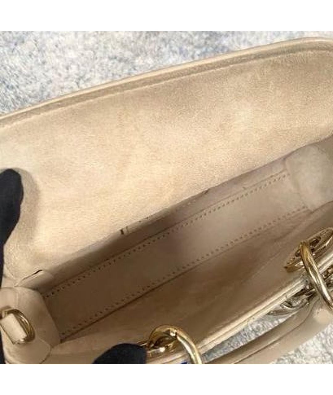 CHRISTIAN DIOR Бежевая кожаная сумка с короткими ручками, фото 7