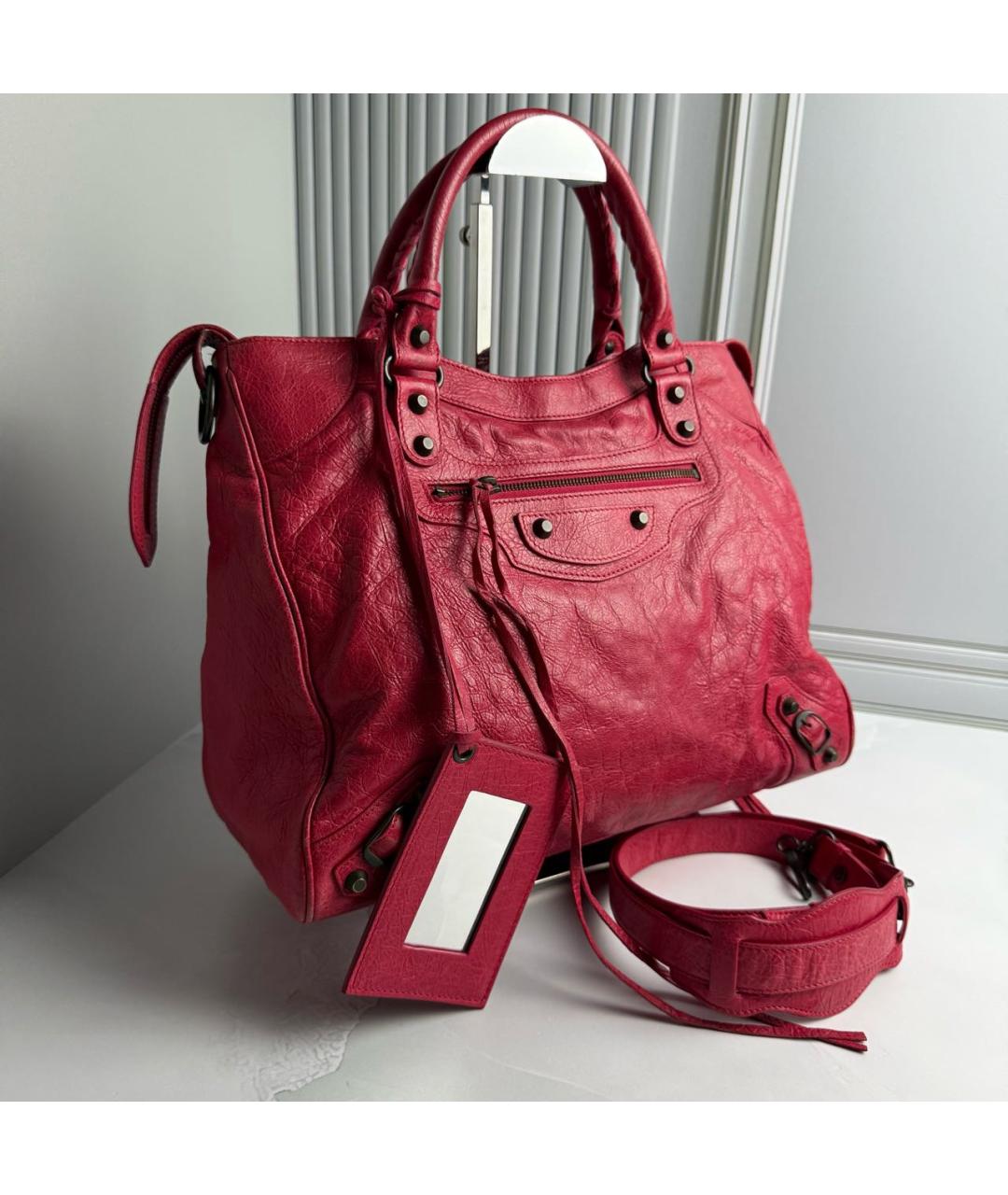 BALENCIAGA Красная кожаная сумка с короткими ручками, фото 3