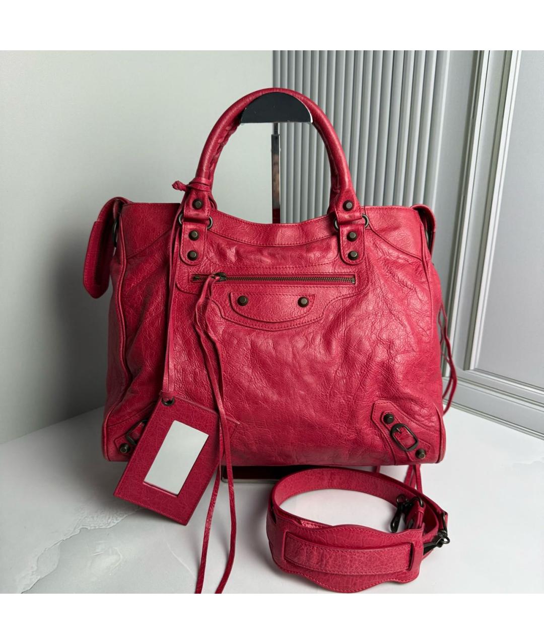 BALENCIAGA Красная кожаная сумка с короткими ручками, фото 9