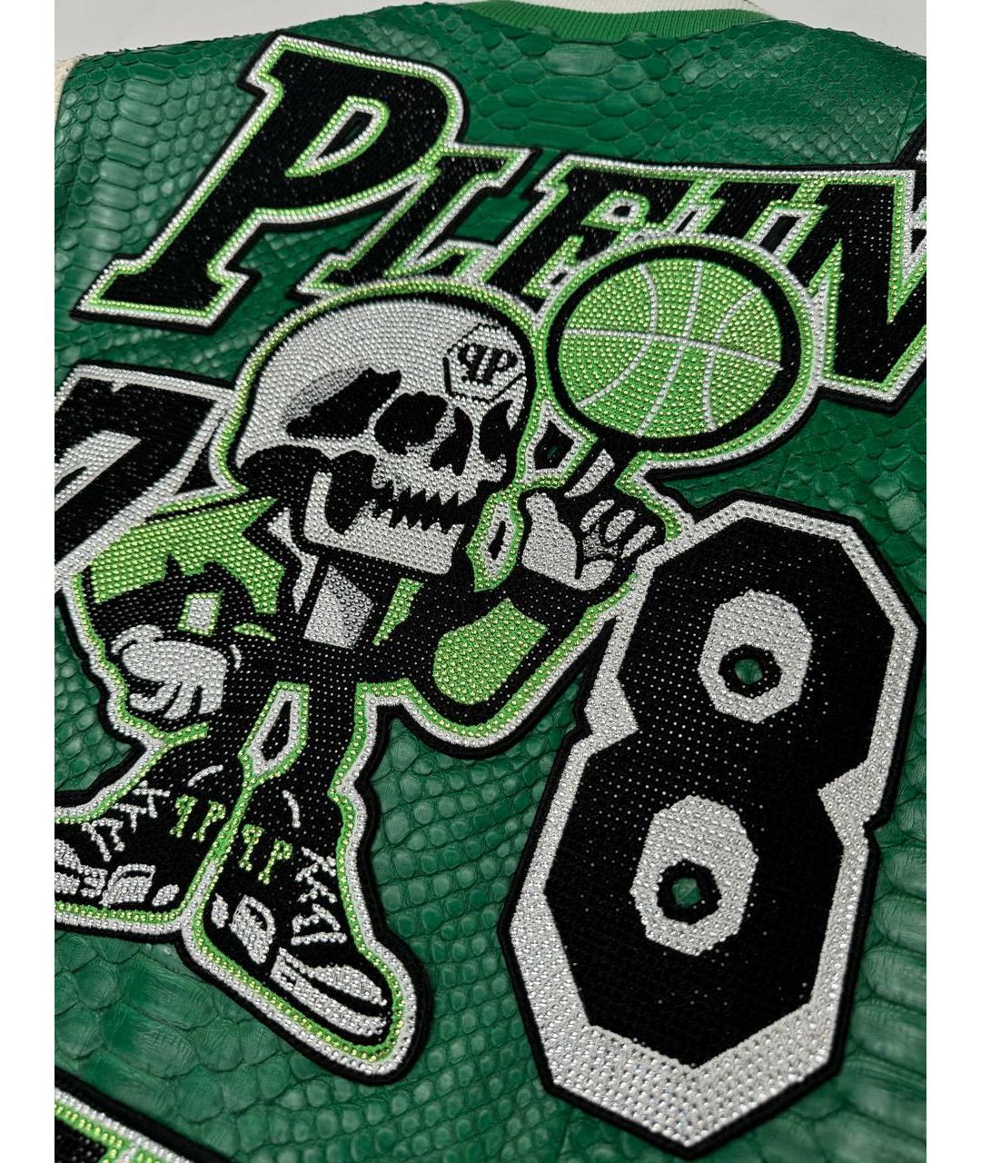 PHILIPP PLEIN Зеленая кожаная куртка, фото 8