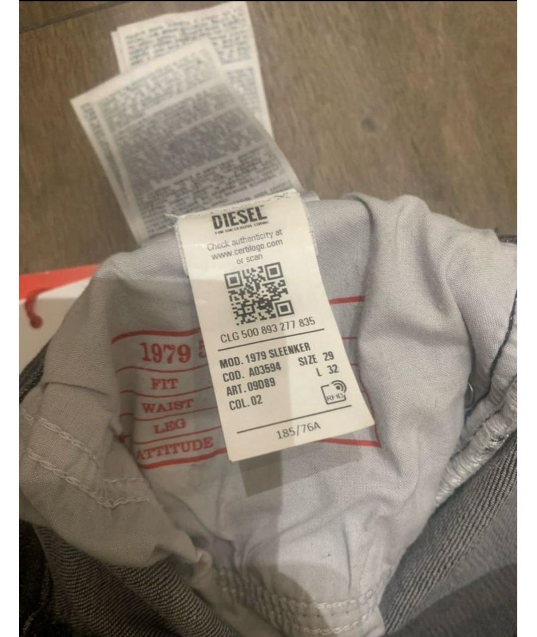 DIESEL Серые хлопковые джинсы скинни, фото 2