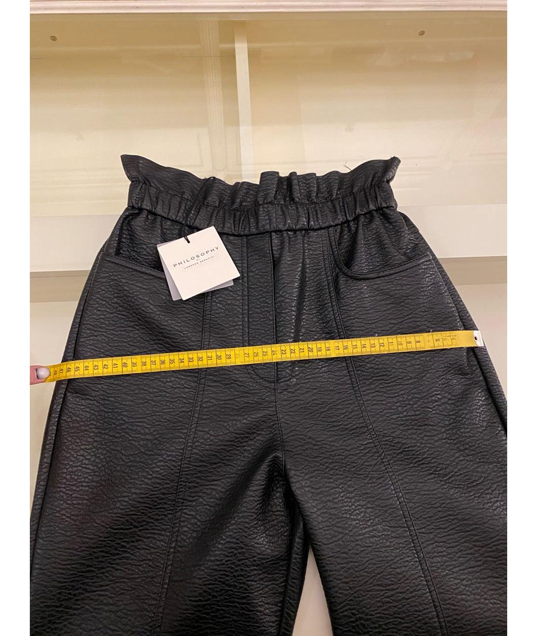 PHILOSOPHY DI LORENZO SERAFINI Черные полиуретановые прямые брюки, фото 8